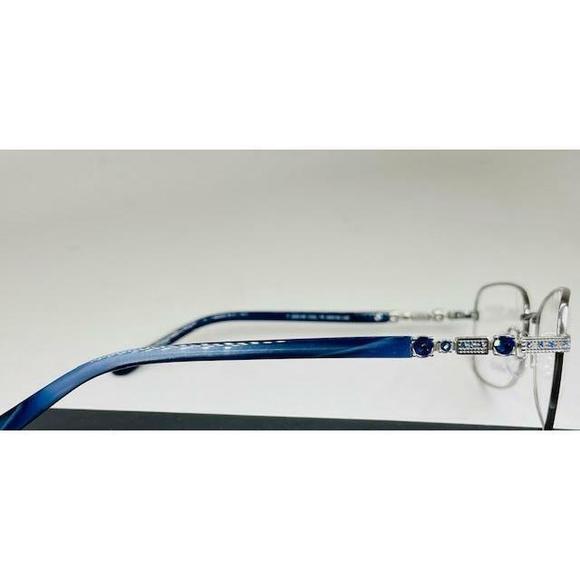 New Titanium220 T220-08 Silver & Blue Eyeglasses w/Swarovski Crystals 54/16/135 - Picture 2 of 5